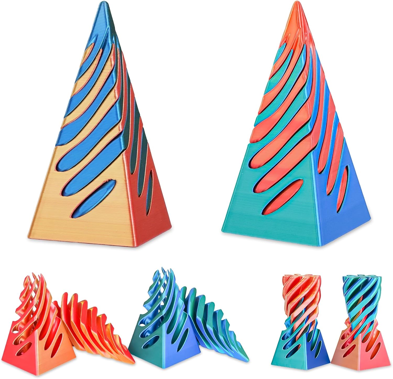 2PCS Impossible Pyramid Spiral Cone 3D Printed Fidget Toys Mini Stress Relief Creative Desk Decoration Gift for Kids and Adults for Birthday Christmas
