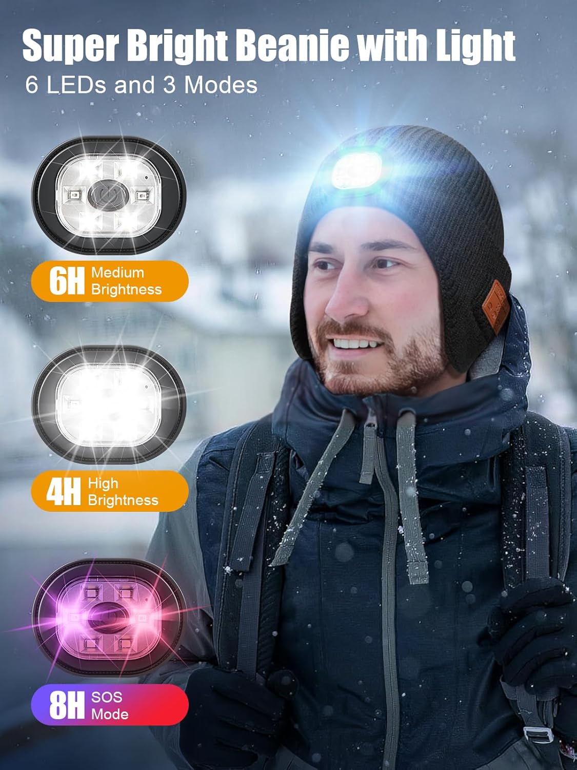 Valentines Day Gifts for Him, Valentine Gifts for Men, Mens Gift Cool Gadgets, LED Bluetooth Beanie with Light for Men - Image 3