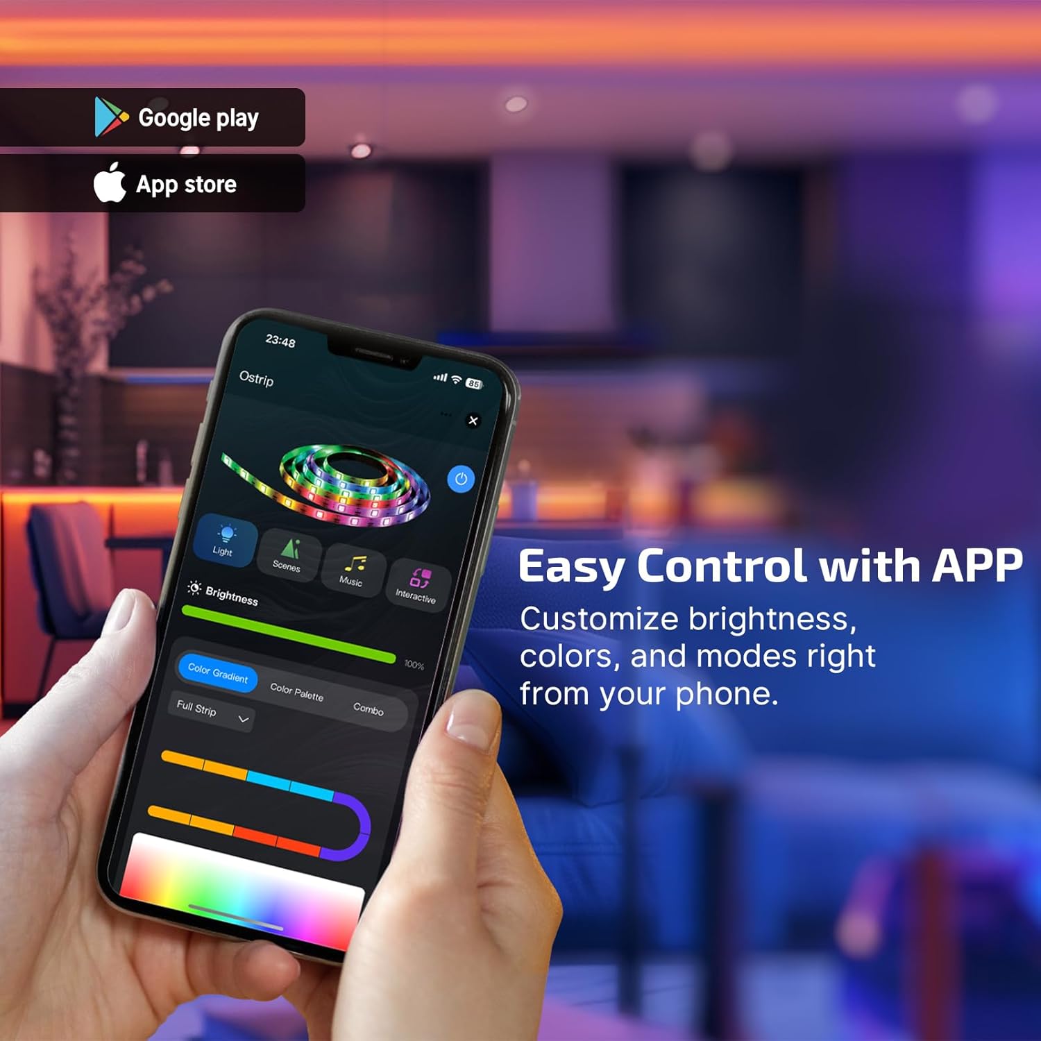 OLIGHT Ostrip Smart LED Strip Lights with App Control Bundle with Sphere 75 lumens Stepless Dimming Table Lamp, Magnetic Rechargeable RGB Ambient