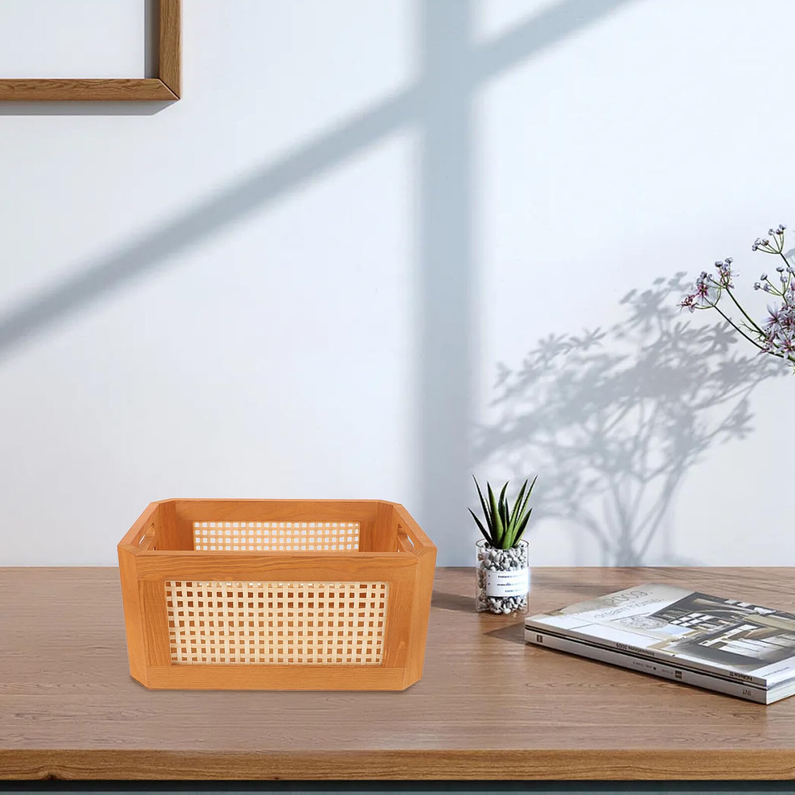 Kleiner Aufbewahrungskorb aus Rattan mit Henkel, Holz, 30x20x14 Cm