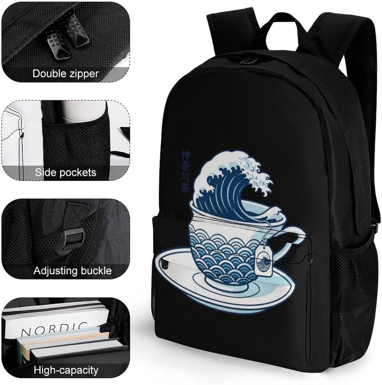 Japanese Waves Teacup Backpack Lightweight Backpacks Work Bag