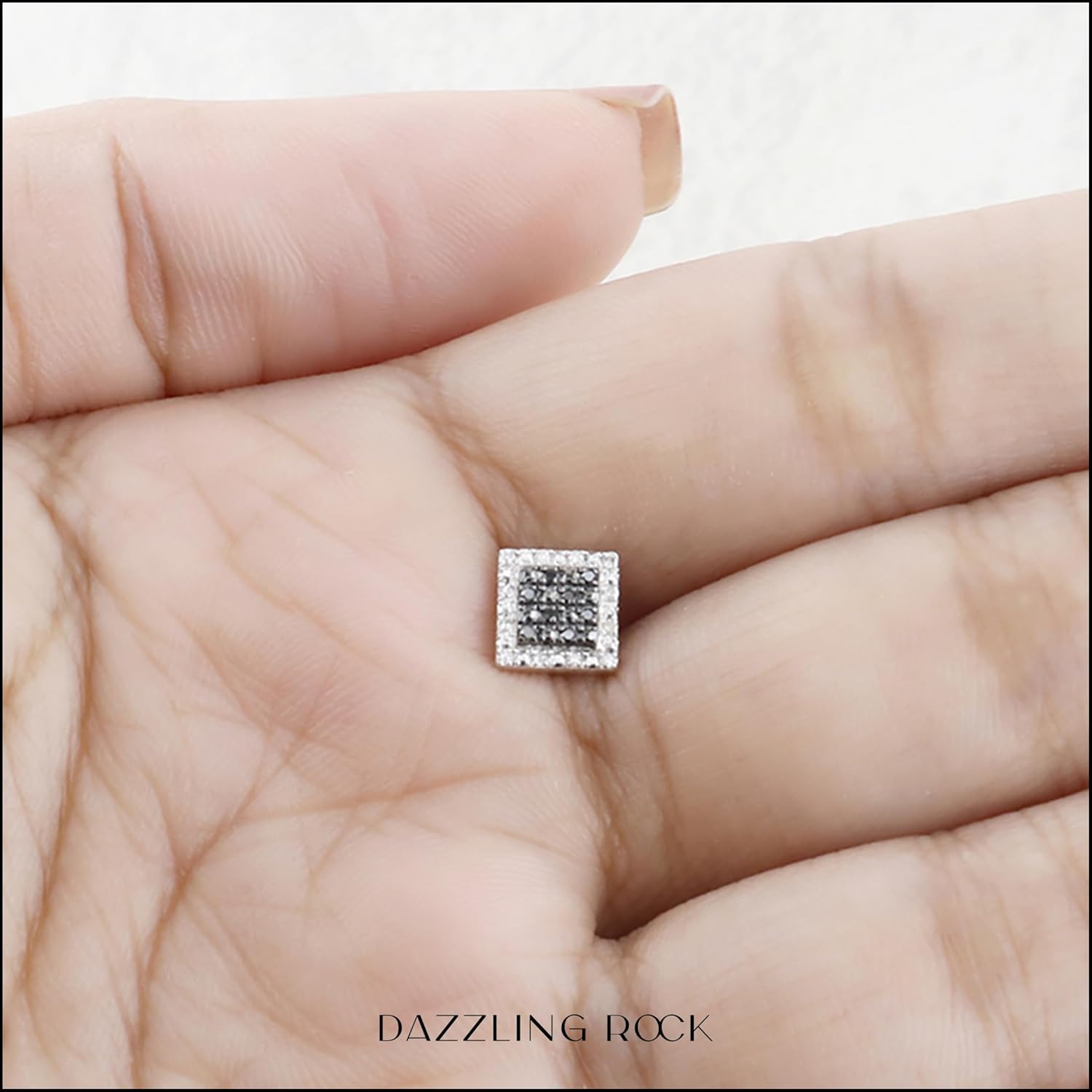 Dazzlingrock Collection 0.08 Ctw Black & White Natural Diamond 6.5mm Square Micropave Hip Hop Iced Out Stud (1Pc Only) in 925 Sterling Silver, Unisex Design Ladies,Mens Real Diamond Earrings