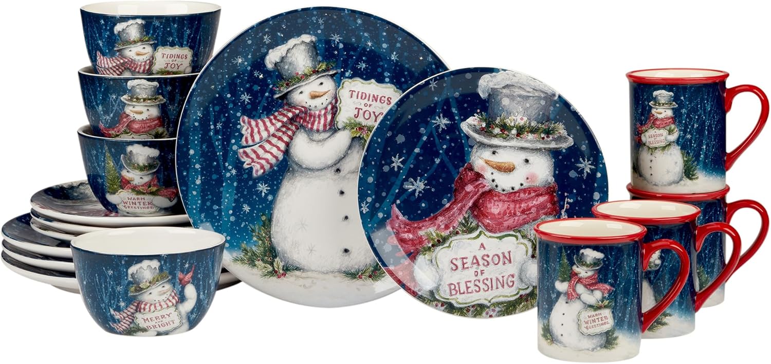 Certified International Snowman Greetings 16 Pc Dinnerware Set, Service for 4