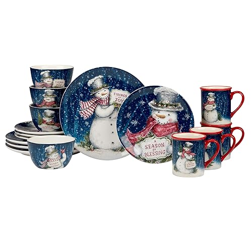 Certified International Snowman Greetings 16 Pc Dinnerware Set, Service for