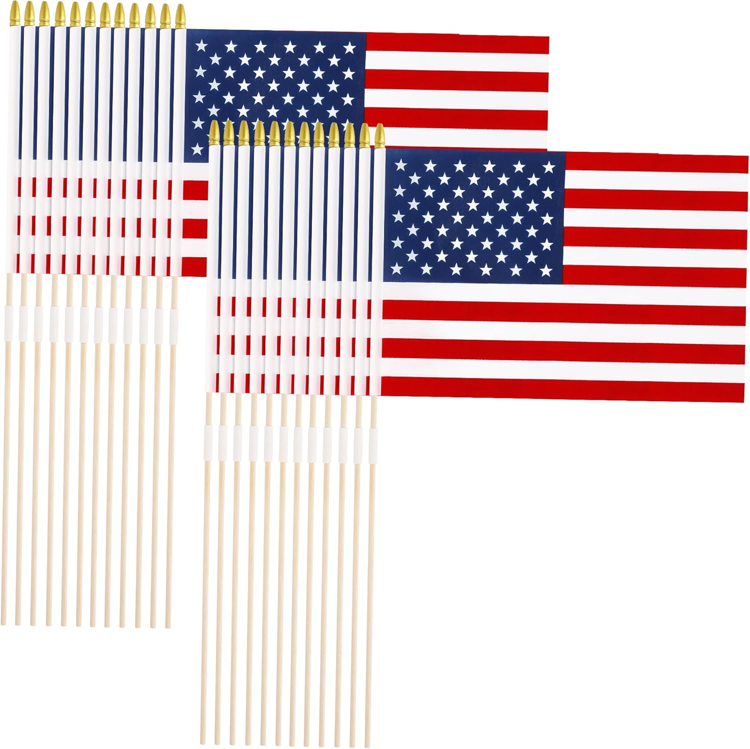 Blowata 24 Pieces American Flags on Stick, USA Stick Flag with Handheld and Grounded Multi-Purpose Flagpole, Patriotic Decorations for Independence Day Memorial Day Veterans Day