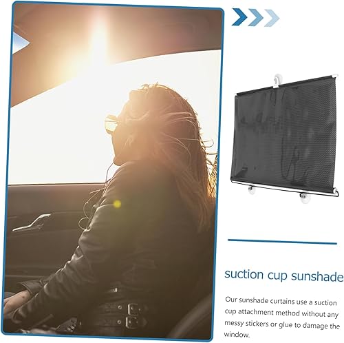 Miniatura 3 de PartyKindom Persiana opaca sin perforaciones con 3 ventosas, parasol retráctil y cortinas opacas para ventana, rodillo portátil de sombra negra para