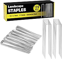 Vista 17 de HongWay Paquete de 240 grapas de paisaje de 15 cm, estacas de jardín galvanizadas para carpas, estacas resistentes calibre 11, alfileres de tela