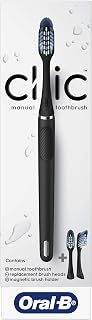 Oral-B Clic Manual Toothbrush, Matte Black, with 3 Replaceable Brush Heads and Magnetic Holder