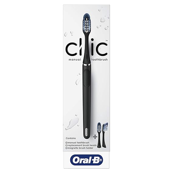 OralB Clic Manual Toothbrush, Matte Black, with 3