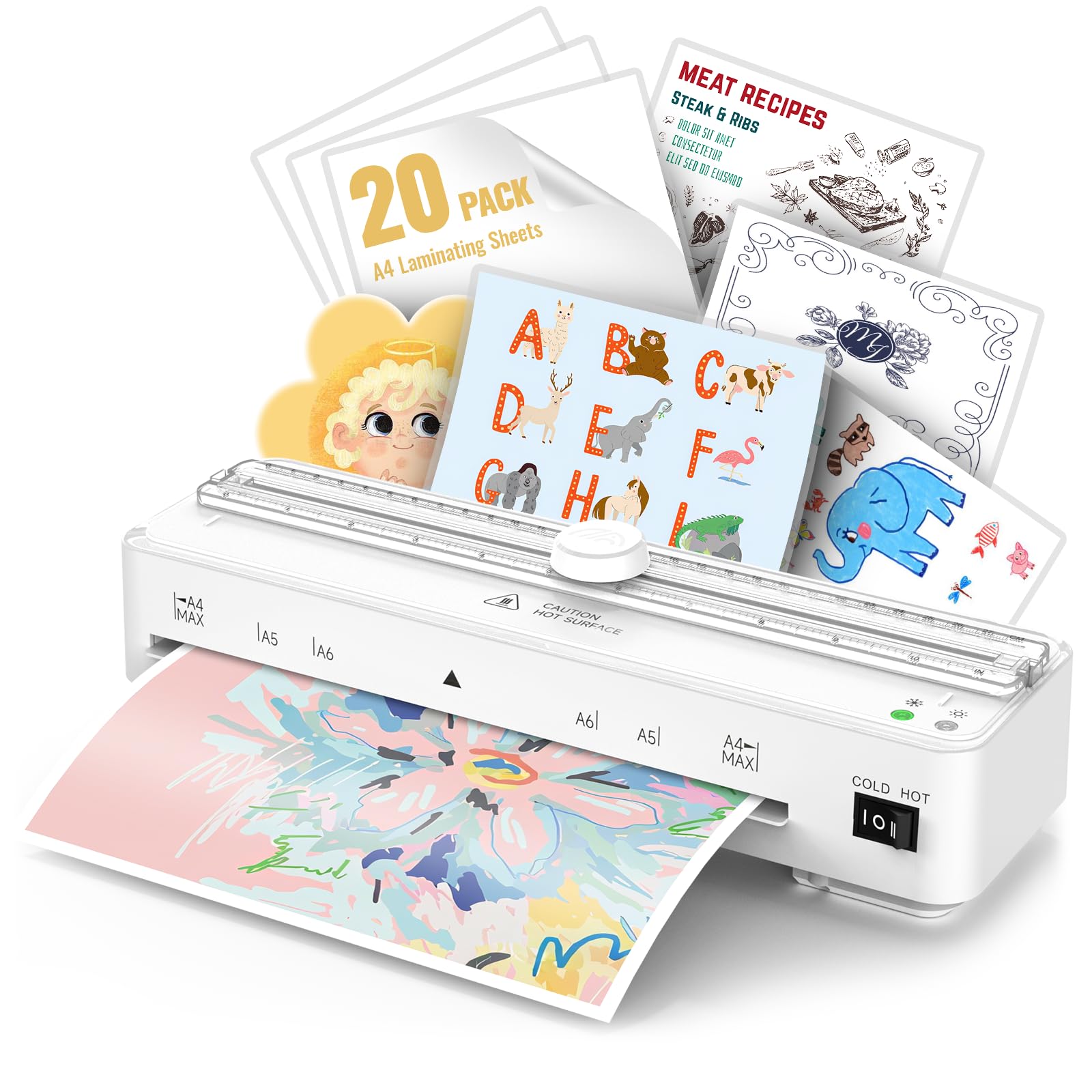 Laminator Machine, 9 Inch with 20 A4 Sheets Thermal and Cold Lamination Built in Cutter Quick Warm Up,Portable Laminating Machine for Home Office