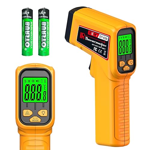 FKM Pistola de termómetro láser digital sin contacto, pistola de temperatura digital sin contacto, -58F  986F (-58.0 F  986.0 F) emisividad