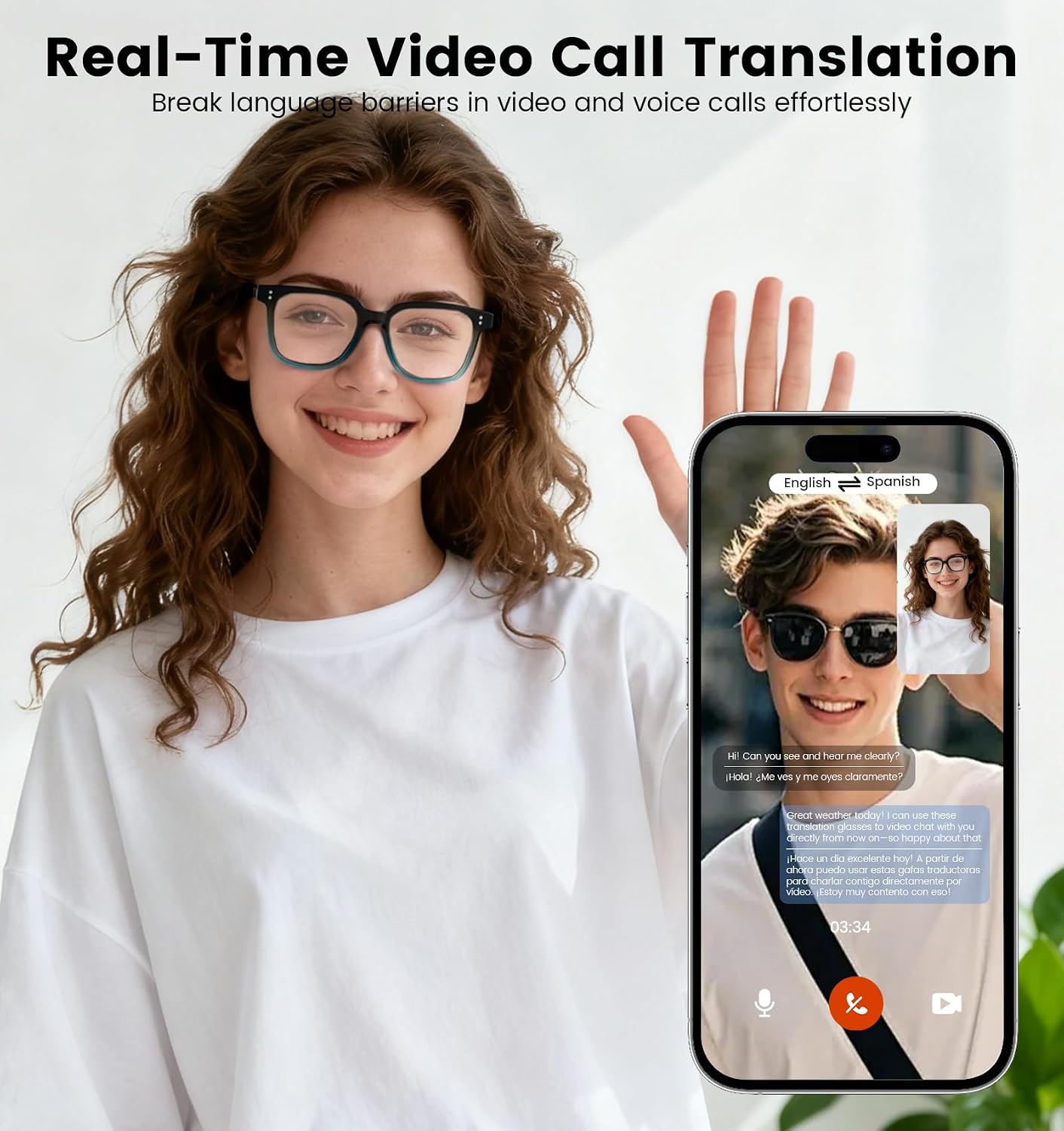 AI Translation Smart Glasses with Chat GPT for Men& Women, Bluetooth 5.4 Sunglasses with Translator 100 Languages,Multifunctional Outdoor UV Protection Glasses for Travel Trade Business-Gray2