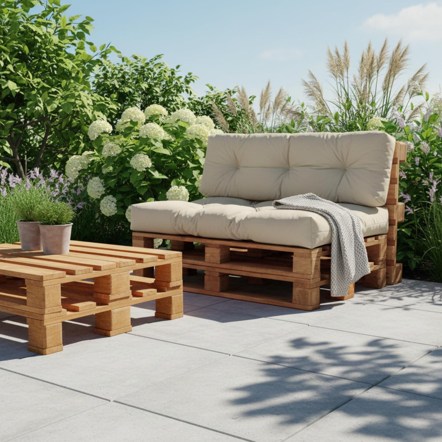 4L Textil Palettenkissen waschbar Palettenauflagen Outdoor Europaletten Sitzkissen Rückenlehne Sitzkissen Seitenkissen wetterfest (Set (Sitzkissen 120x80 + Rücklehne 120x40), Beige Uv-beständig)