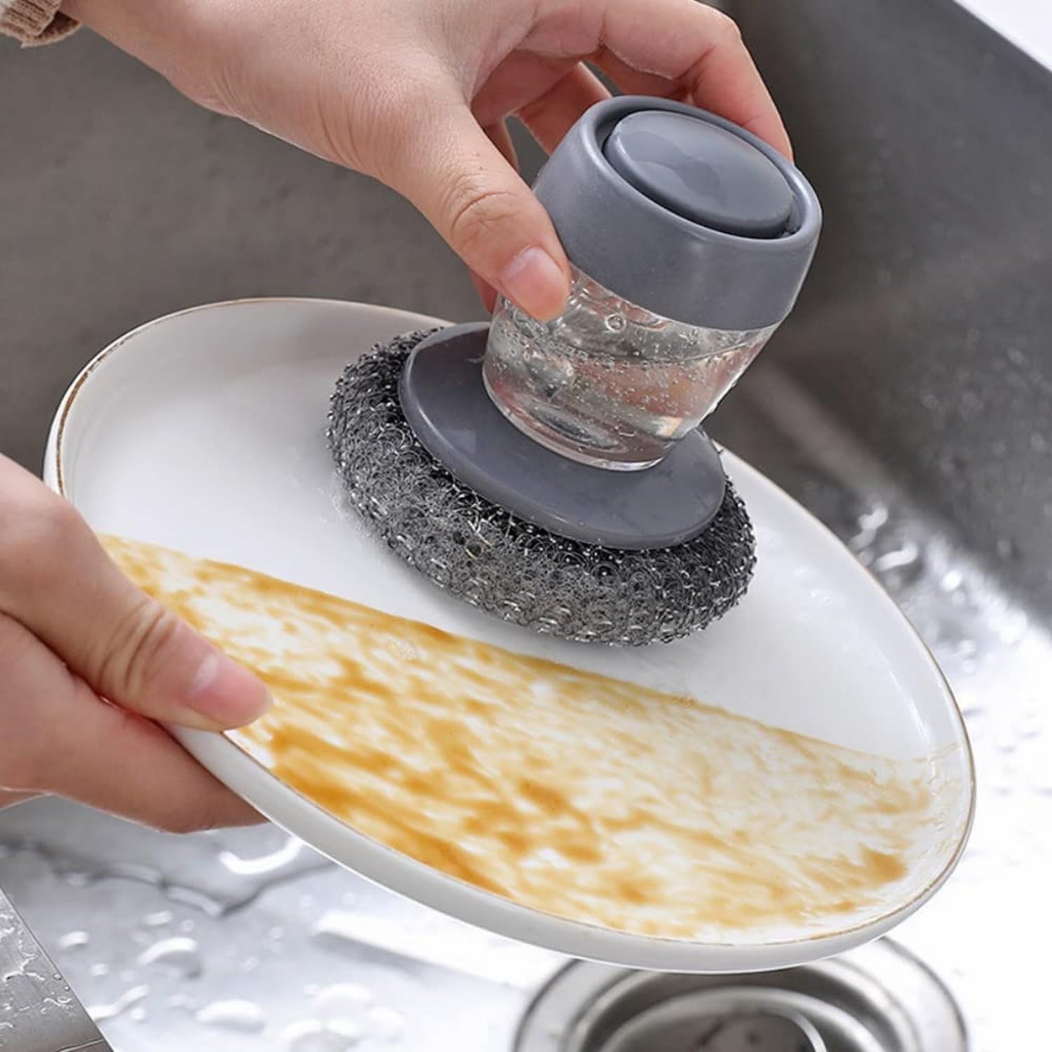RENARSH Kitchen Soap Dispensing Palm Brush Washing Liquid Dish Brush Soap Pot Utensils with Dispenser Cleaning Bathroom Cleaning Tools (Pack of 1)-picture-20