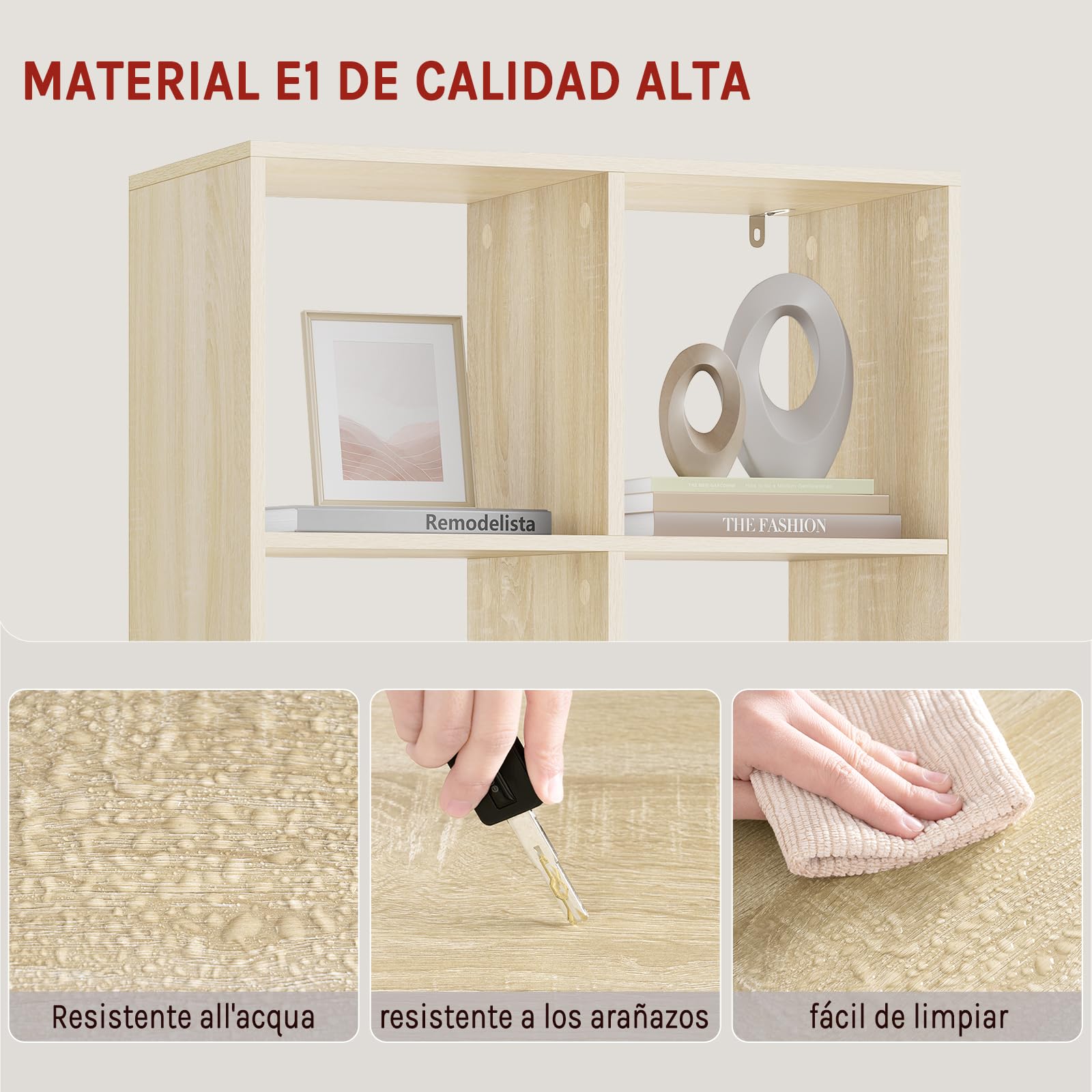 WOLTU Estantería Libreria de Libros de 3 Niveles | de 6 Cubos de Almacenaje, para Salon Estudio y Oficina, Madera, Roble Claro