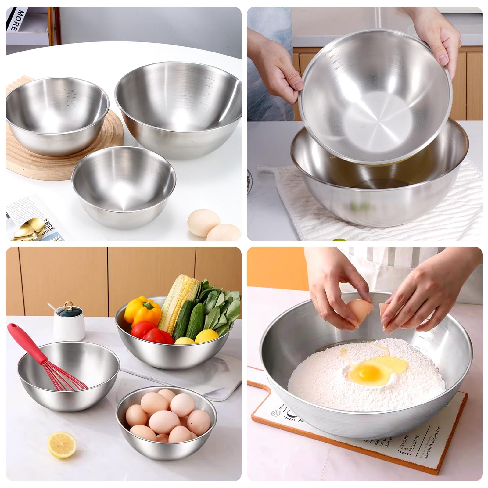 Set di ciotole per mescolare in acciaio inox, 5 pezzi, insalatiere in 5 misure (0,7-4 L), ciotole impilabili in acciaio inox, lavabili in lavastoviglie, per mescolare e servire