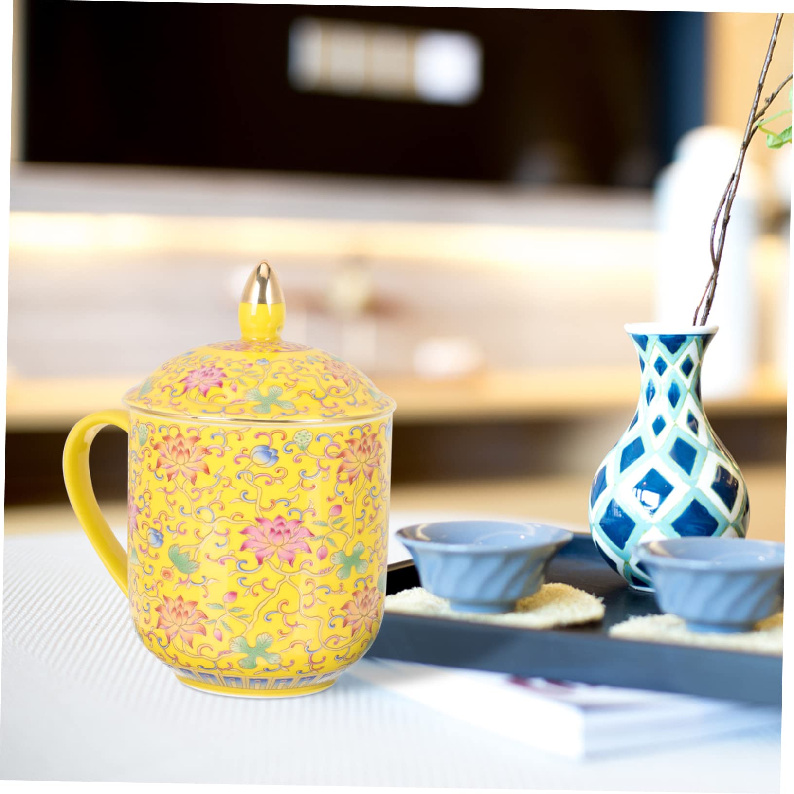 Cabilock Taza de Té de Cerámica con Tapa Estilo Clásico Regalo para Aficionados al Té