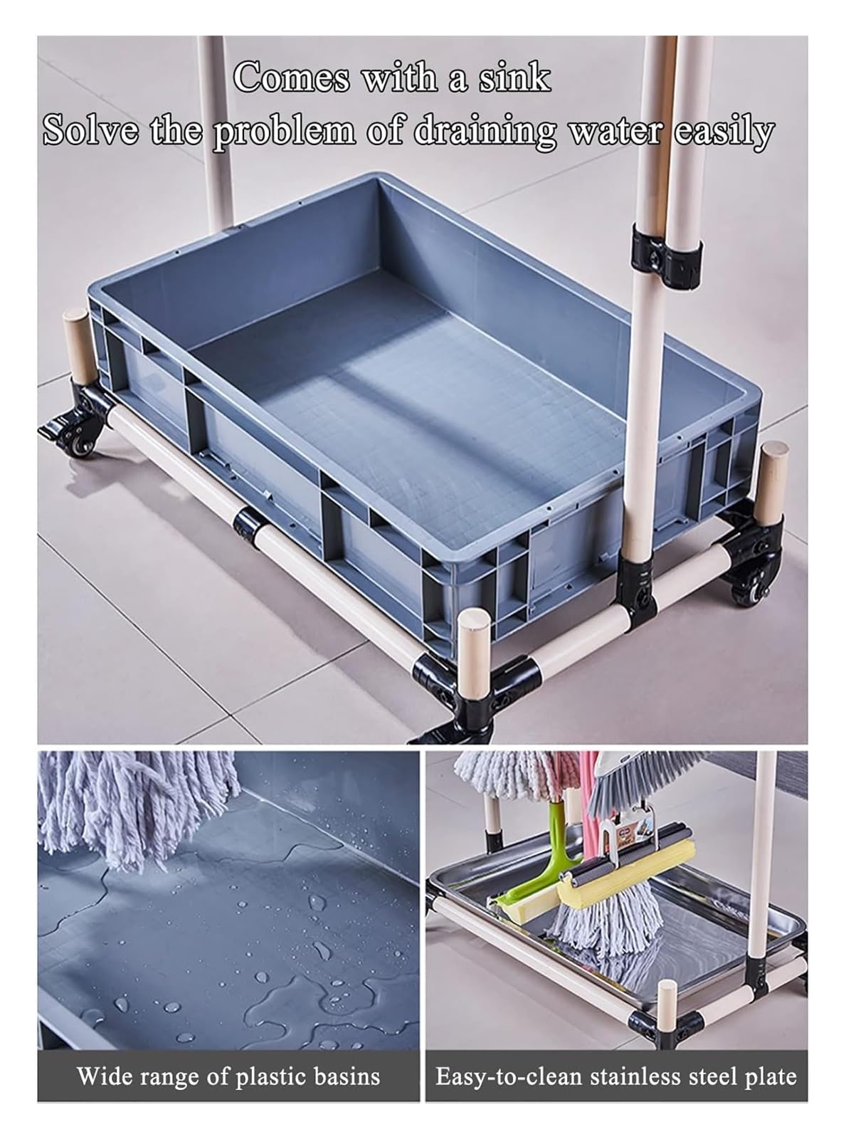 Soporte para escobas, fregonas, herramientas de limpieza, almacenamiento para jardín, garaje, escuelas, fábricas, hoteles, empresas inmobiliarias, un color, 98,5 x 41 x 135 cm