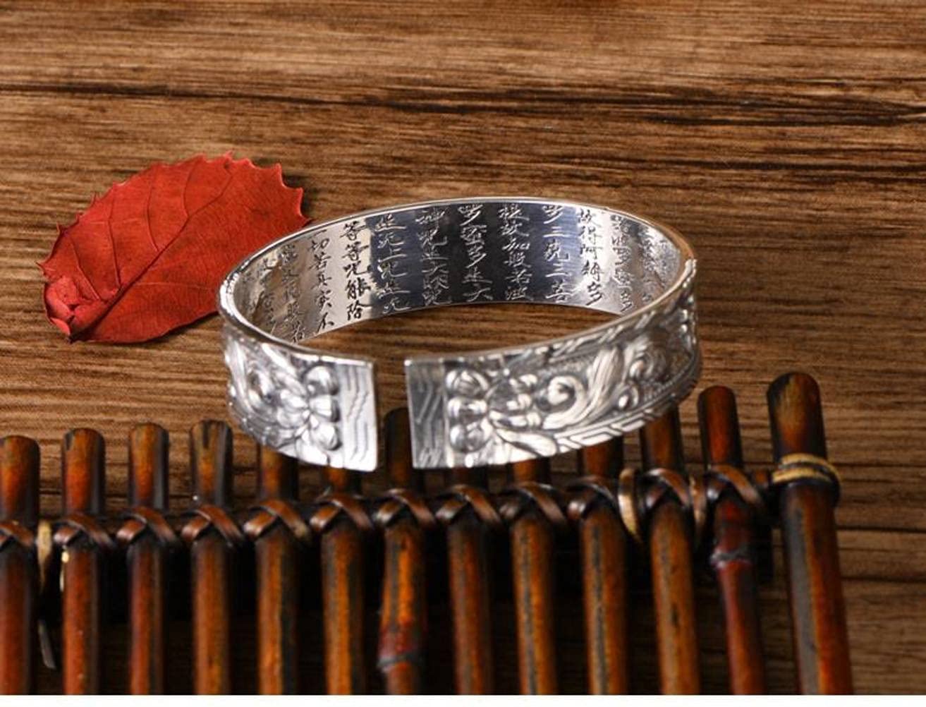 Bracciale Rigido Retrò in Argento Sterling 999 Bracciale Rigido in Argento Scritture Buddiste Femminile Larghezza Scritta Solida Maschile Braccialetto D'Argento Delle Scritture2