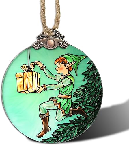 Miniatura 9 de Decoraciones navideñas de vitrales, colgante de campana pequeña para ventana, árbol de Navidad, adornos colgantes retro verde atrapasoles de Verde