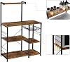 Vasagle Baker Shelf Shelf, Microwave Stand with Wire Basket, 6 S-Hooks, Kitchen Shelf, Auxiliary Storage for Spices, Pots and Pans, Rustic Brown Kks35X