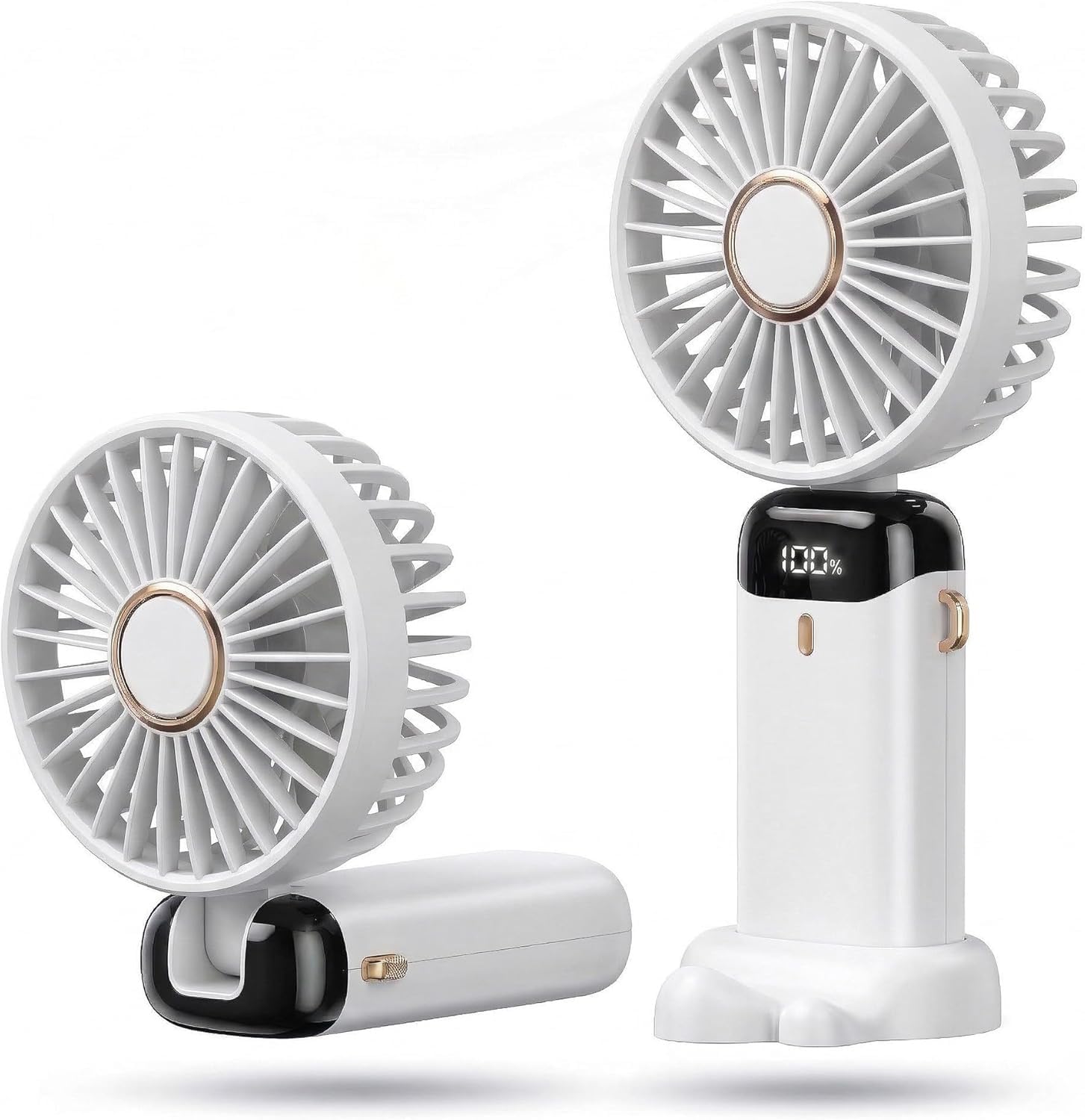 Ventox Handheld Fan Rechargeable, Mini Portable Fan with LED Display & 5 Speeds, 5000mAh, Foldable 90° Adjustable Desk, Personal, Neck Fans for Home, Office, Outdoor & Travel (White)