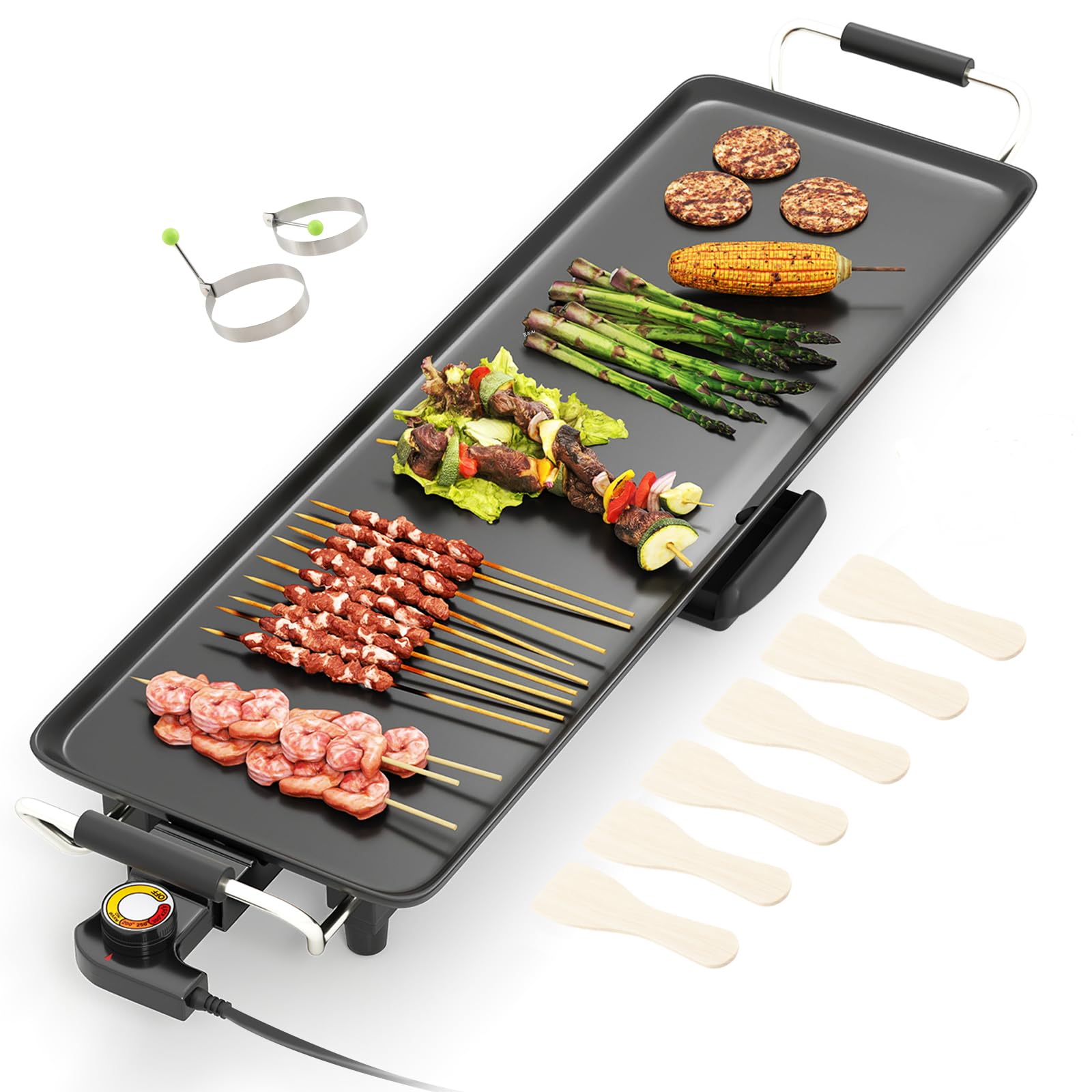 MAT EXPERT 27" Electric Griddle, Nonstick Countertop BBQ Grill with 4-Level Adjustable Temperature, Insulated Handles & Drip Tray, Indoor Outdoor