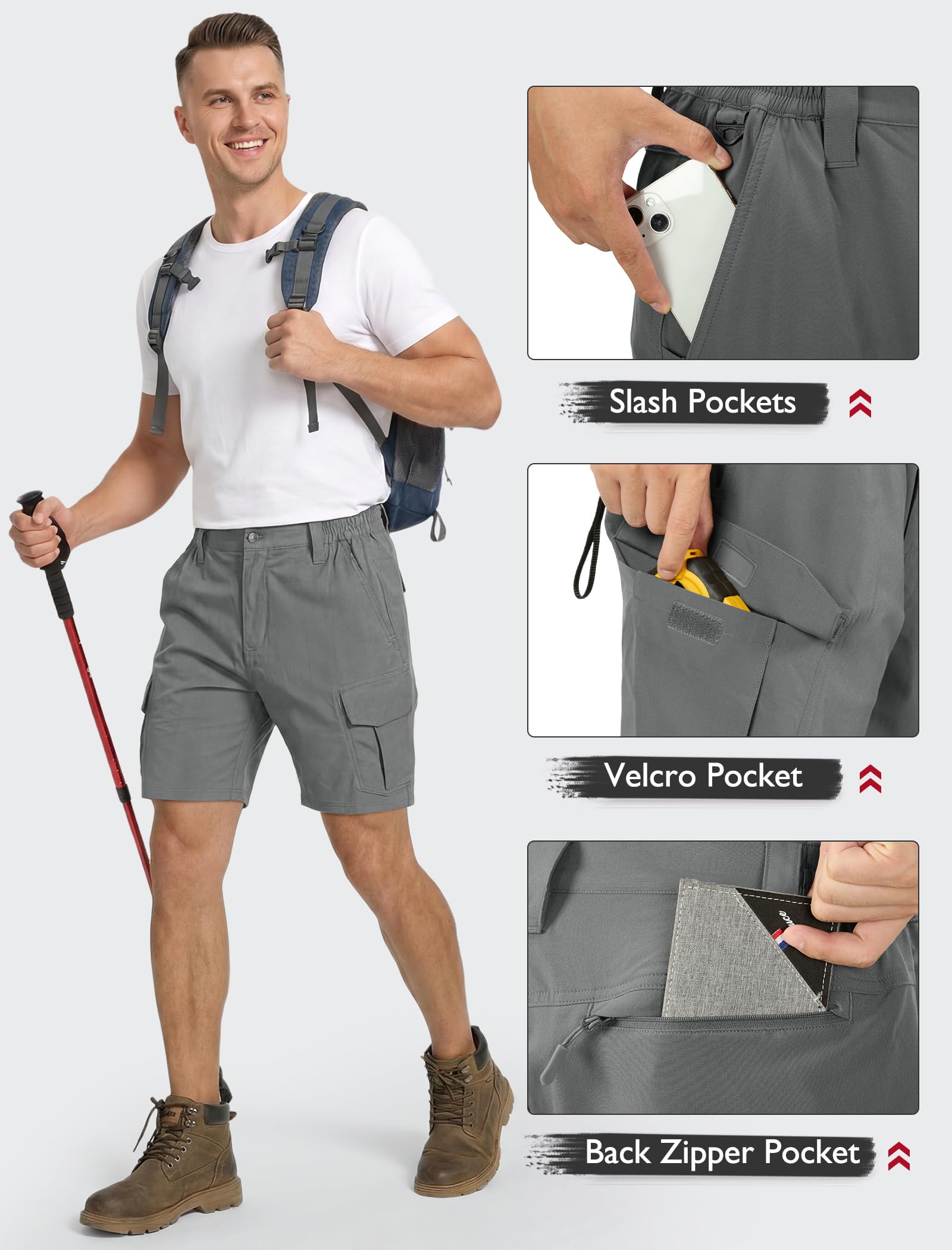 IGOLUMON Pantaloncini Cargo Uomo Bermuda Sportivi Tattici con Tasconi | Pantaloni Corti Trekking Idrorepellenti Traspiranti per Escursionismo e Outdoor