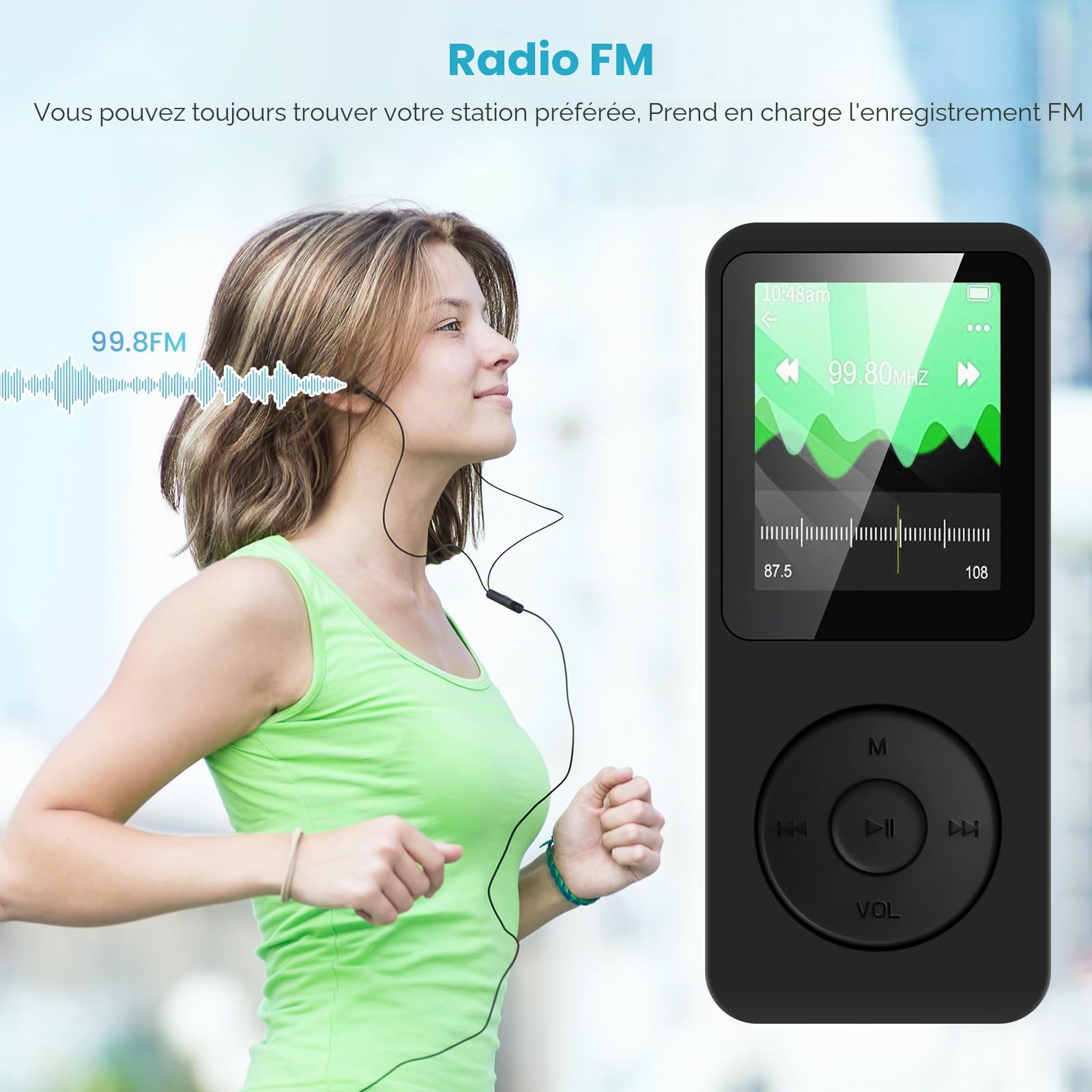 32Go Lecteur MP3 Classique - Bluetooth 5.3 Lecture Musique sans Perte Hi-FI Petit Baladeur MP3 Sport mit Kopfhörer pour Enfant/Adulte Super Léger 30g, Carte TF Jusqu’à 128G -Noir