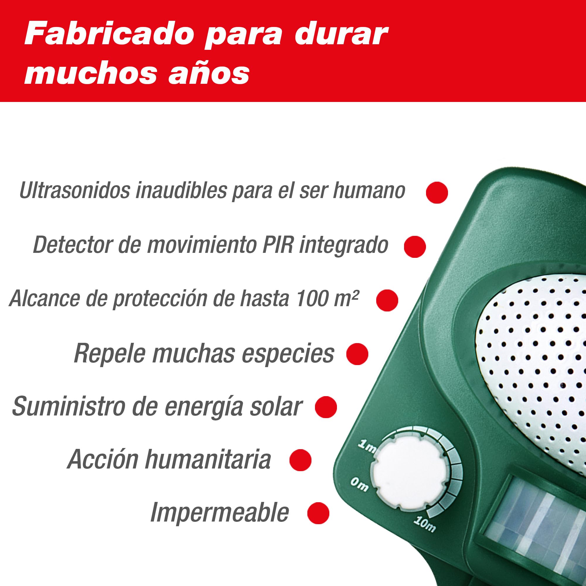 SWISSINNO Repelente Ultrasónico Animales – Ahoruyenta Gatos Perros Martas Conejos Zorros – Panel Solar – Cobertura 100m² – Resistente al Agua – Exterior Día y Noche