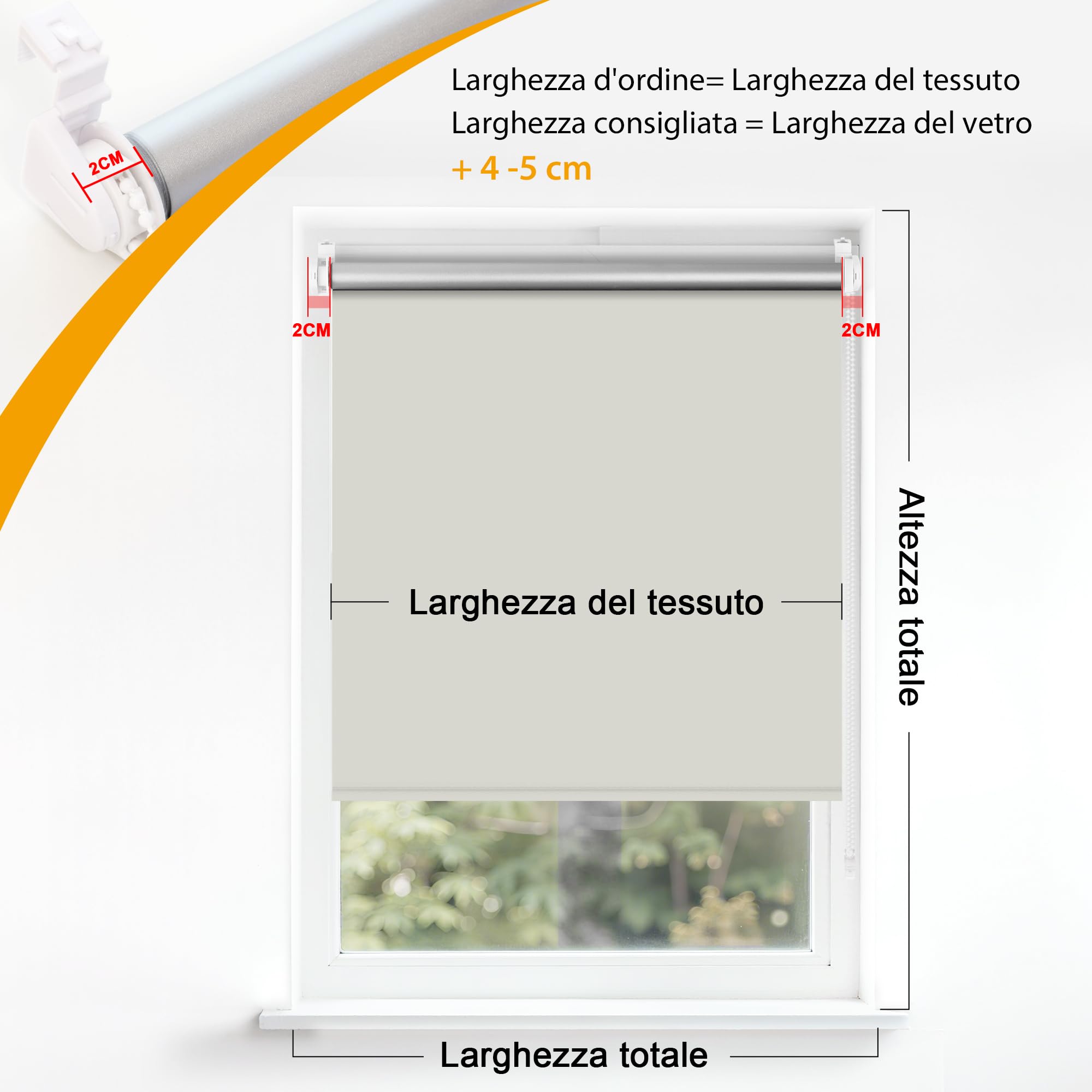 HOMEDEMO Tenda a rullo oscurante 40x230cm Bianco Crema per interni senza foratura