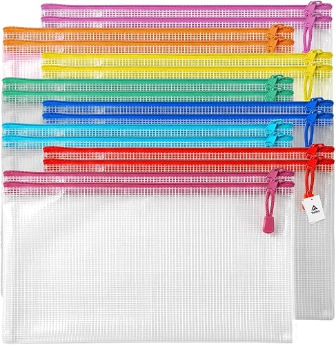 Storage Zip Bag PVC Mesh Waterproof Zipper File Bags, 8 Colours | 16/24 Pcs, A4 Zipper Pouch And A3/B4 Storage File Options For Puzzles Storage, School, Office, Home And Travel