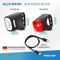 Fischer Square kerékpár lámpa szett 90 lm, USB töltés, IP44, StVZO 7