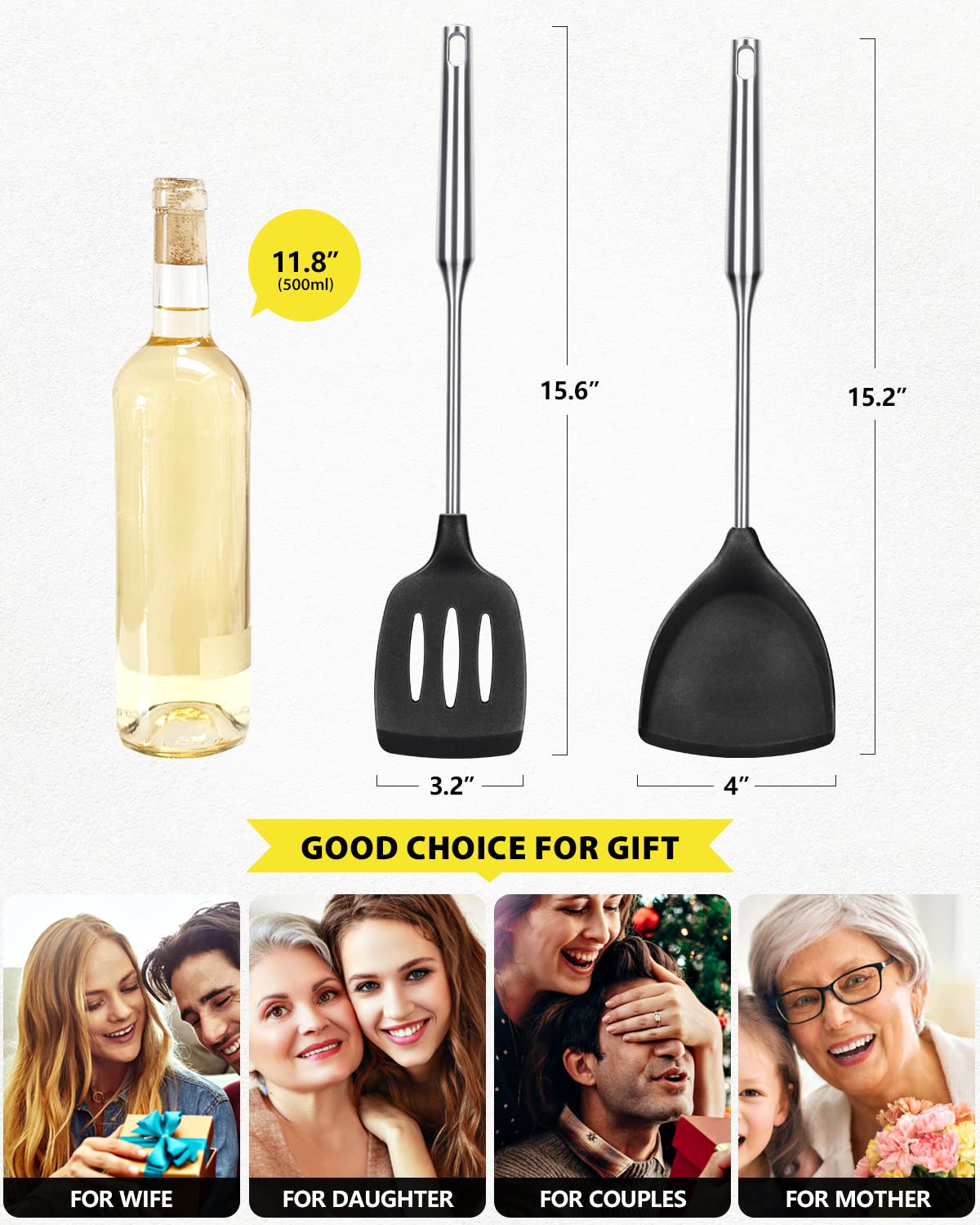 VERDANVERSE Set 2 Spatole in Silicone Antiaderenti per Wok, Spatola da