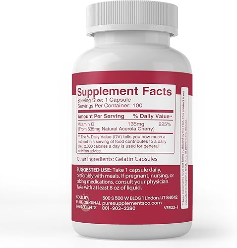 Vista 3 de Pure Original Ingredients Cereza de acerola, (100 cápsulas) siempre pura, sin aditivos ni rellenos