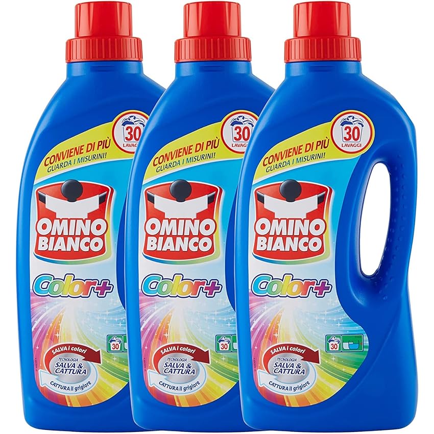 Immagine del prodotto Omino Bianco - Detersivo Lavatrice Liquido Color+, 90 Lavaggi, Specifico per Capi Colorati, Tecnologia Salva i Colori e Cattura il Grigiore, 1500 ml x 3 Confezioni