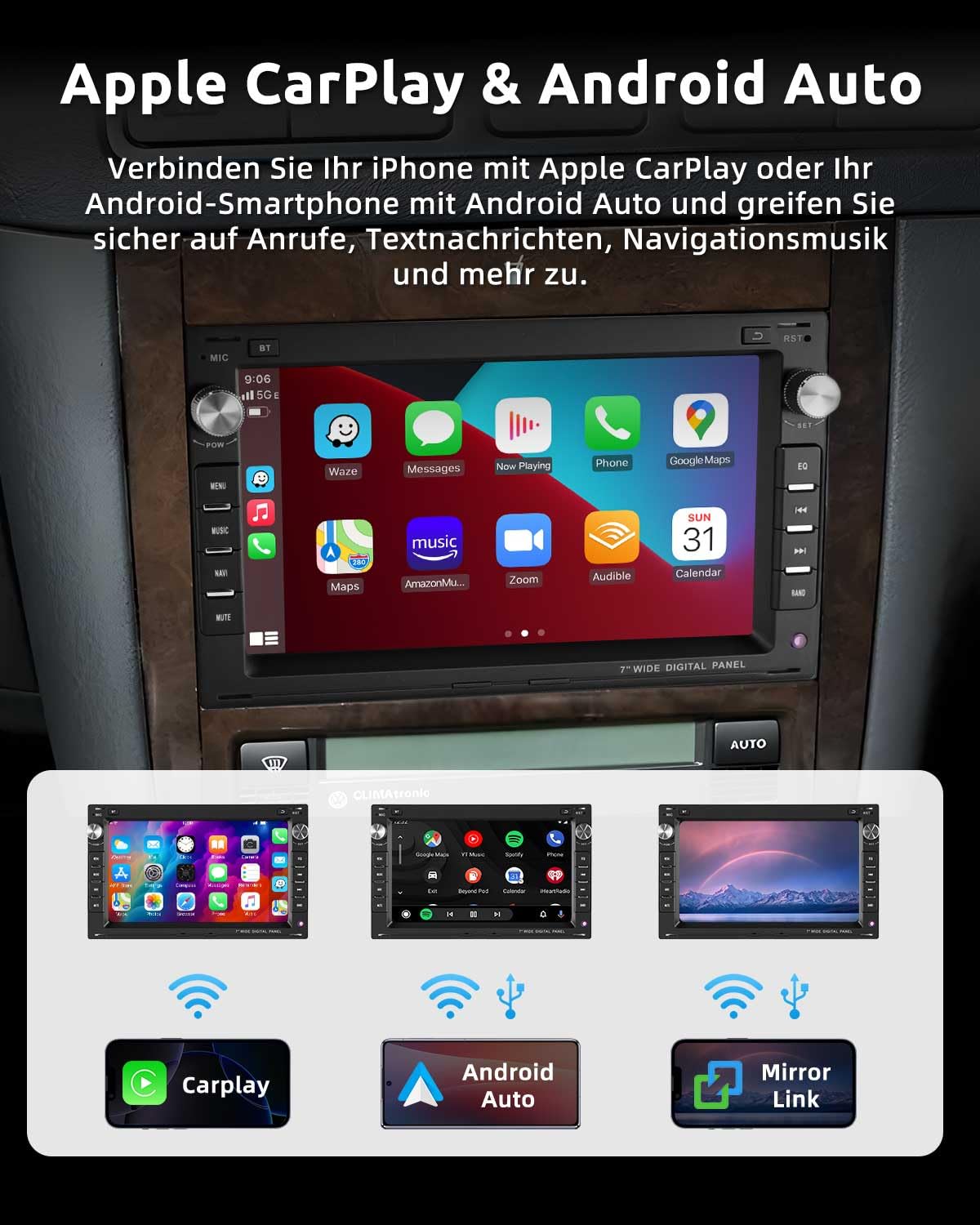 ESSGOO Drahtloses Carplay und Android 2+64G Android 15 Auto Autoradio Für VW Polo MK3/4 9N Golf 4 Passat B5 T5 Seat Skoda, 7 Zoll Touchscreen mit Bluetooth FM RDS GPS WiFi