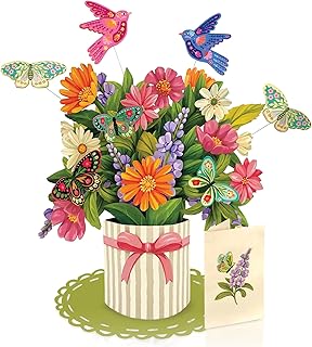 Freshcut Paper Enchanted Garden Pop Up Cards, 12 Inch Life Sized Forever Flower Bouquet 3D Popup Greeting Card, Birthday Cards, Valentine's Day Card, Blank Notecard & Envelope