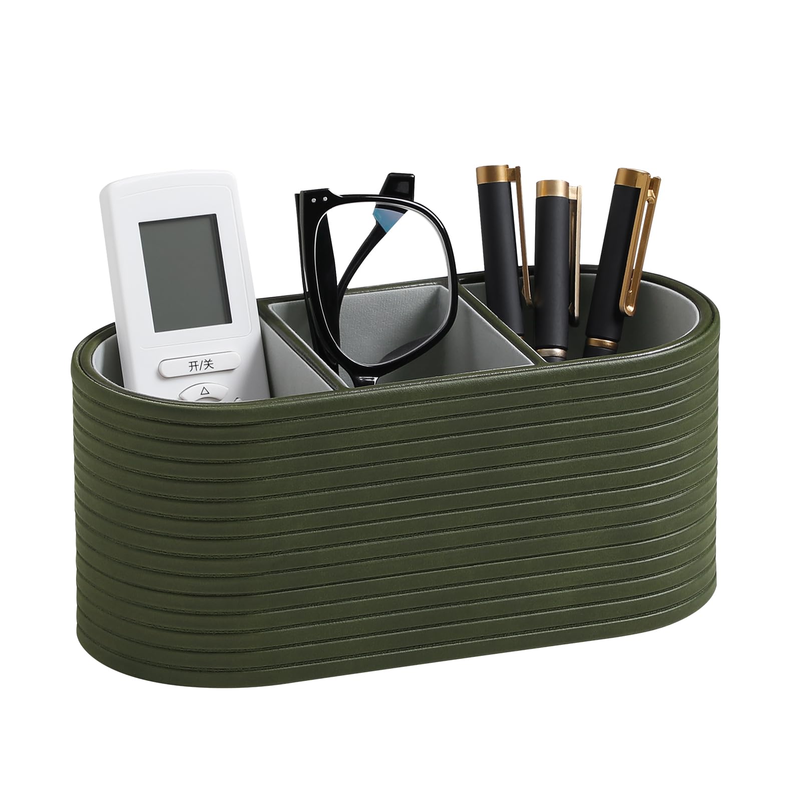 Oval Pen Holder for Desk, Remote Control Holder (Olive Green)