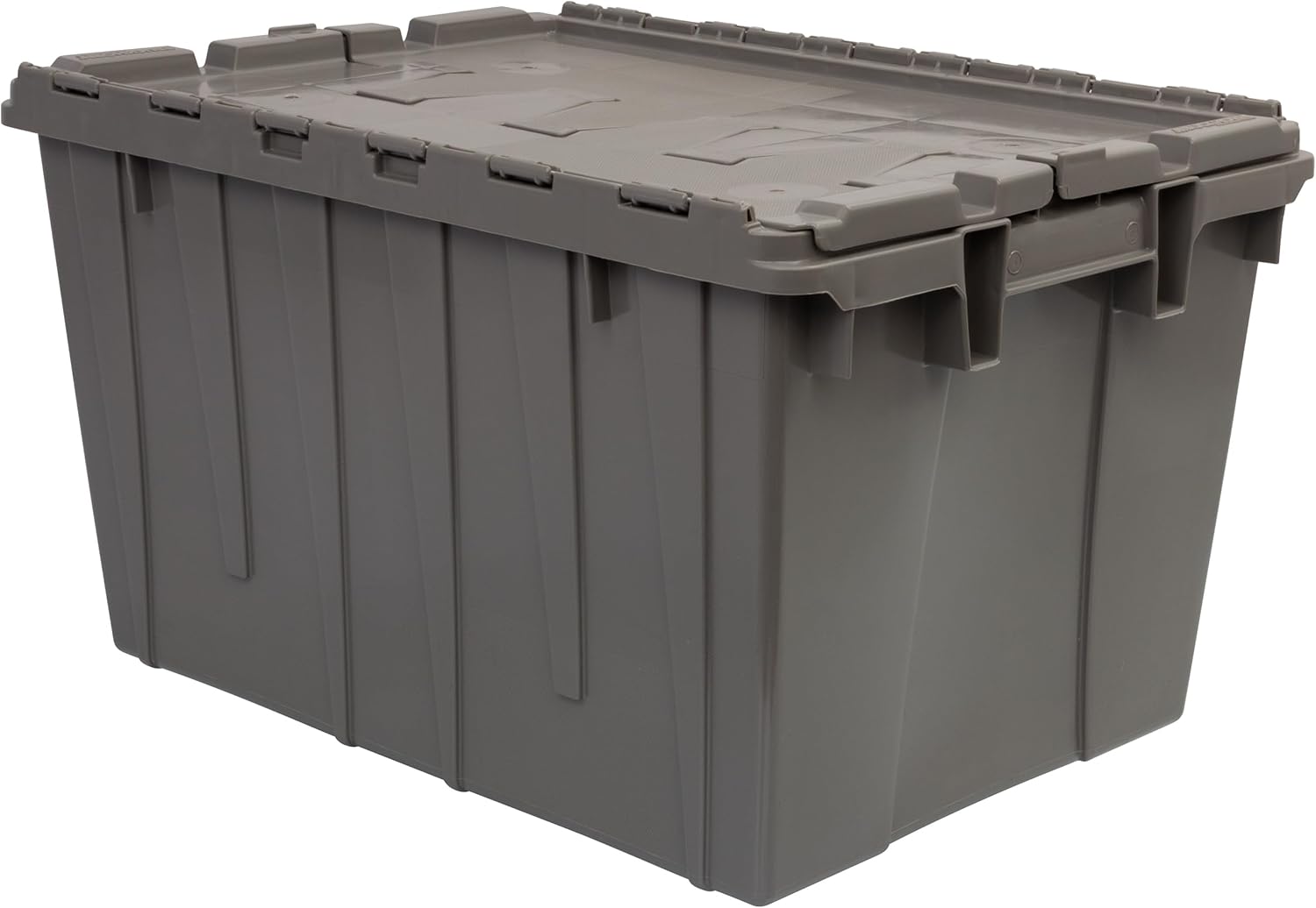 Buckhorn Industrial Lidded Plastic Storage Container, Nesting and Stackable Plastic Storage Box with Lid Attached, Organization Tote for Garage and Warehouse, 12 Gallon Capacity, 21"x15"x12", Gray