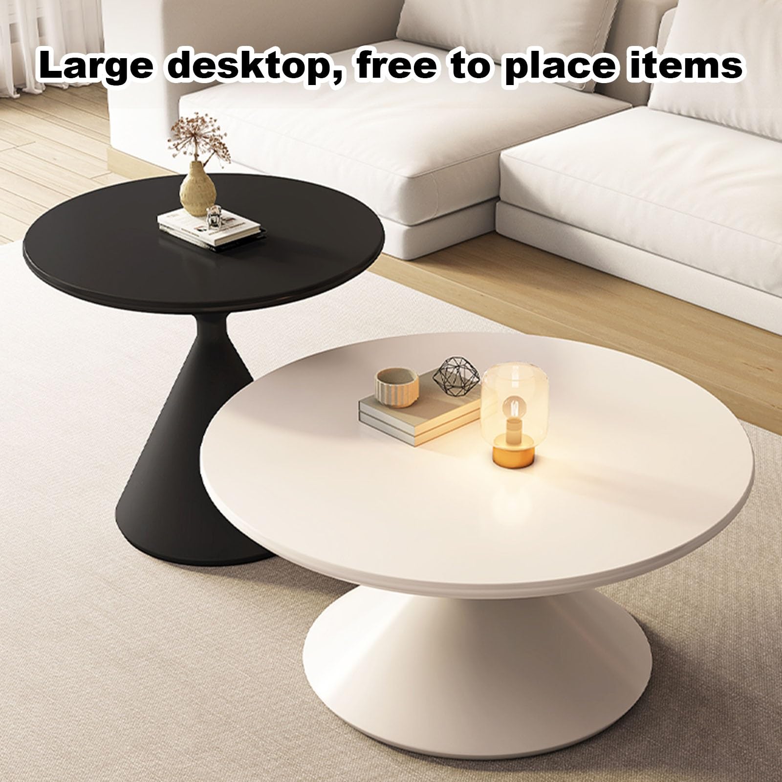 Table Basse Ronde pour Salon, Table Basse de Style campagnard avec Rangement, Finition Bois Massif Rustique, Table Basse Ronde idéale pour Les Petits espaces (Bicolore)
