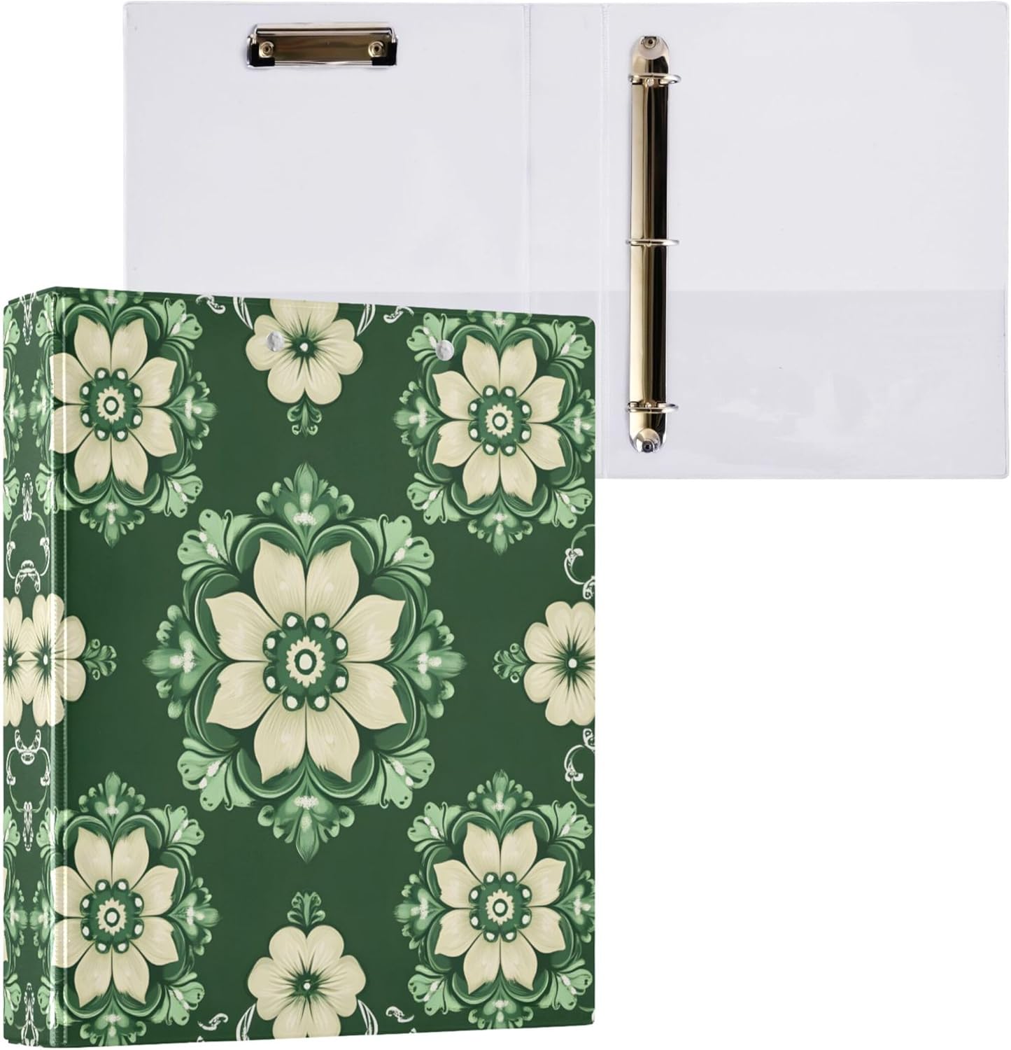 St. Patrick's Clover Pattern 3 Ring Binders, 1.5” Round Ring Binders with Clipboard - Letter Size, 3 Interior PVC Clear Pockets & Anti-Slip Clip for Office School Supplies, 2PCS