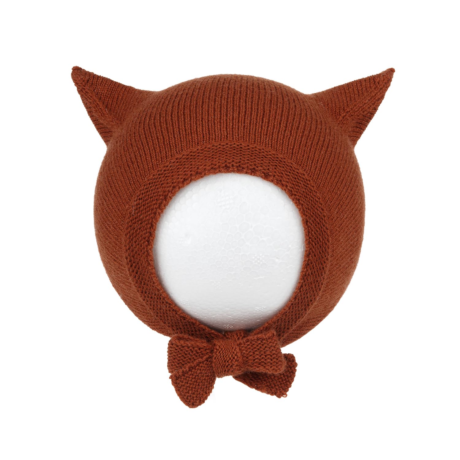 Cashmere Wool Knit Baby Fox Hat, Little Animal Kids Beanie Bonnet, Warm Kitty Knitted hat for boy Girl Size S (US, Age, 3 Months, 9 Months, Amber)