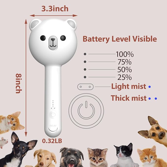 Cepillo de vapor para gatos y perros con 2 niveles de spray miniatura 6