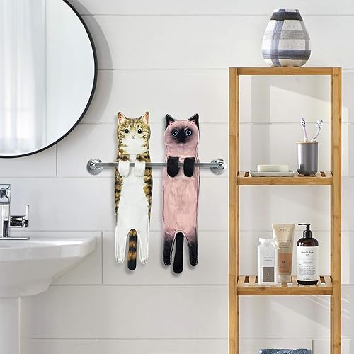 Miniatura 3 de PAT JUUMG Divertidas toallas de mano de gato para baño, cocina, toalla de gato, bonitas toallas decorativas para colgar, súper absorbentes, suaves,