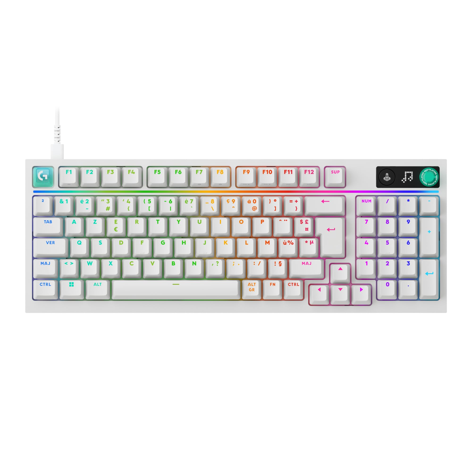 Logitech G G316 X 98, Clavier Gaming, 8 kHz, switchs tactiles Hot-Swap, Structure à Joint, Affichage LED matriciel & molette, Touches PBT Double Couche, USB-C, RVB LIGHTSYNC, PC, FRA AZERTY - Blanc