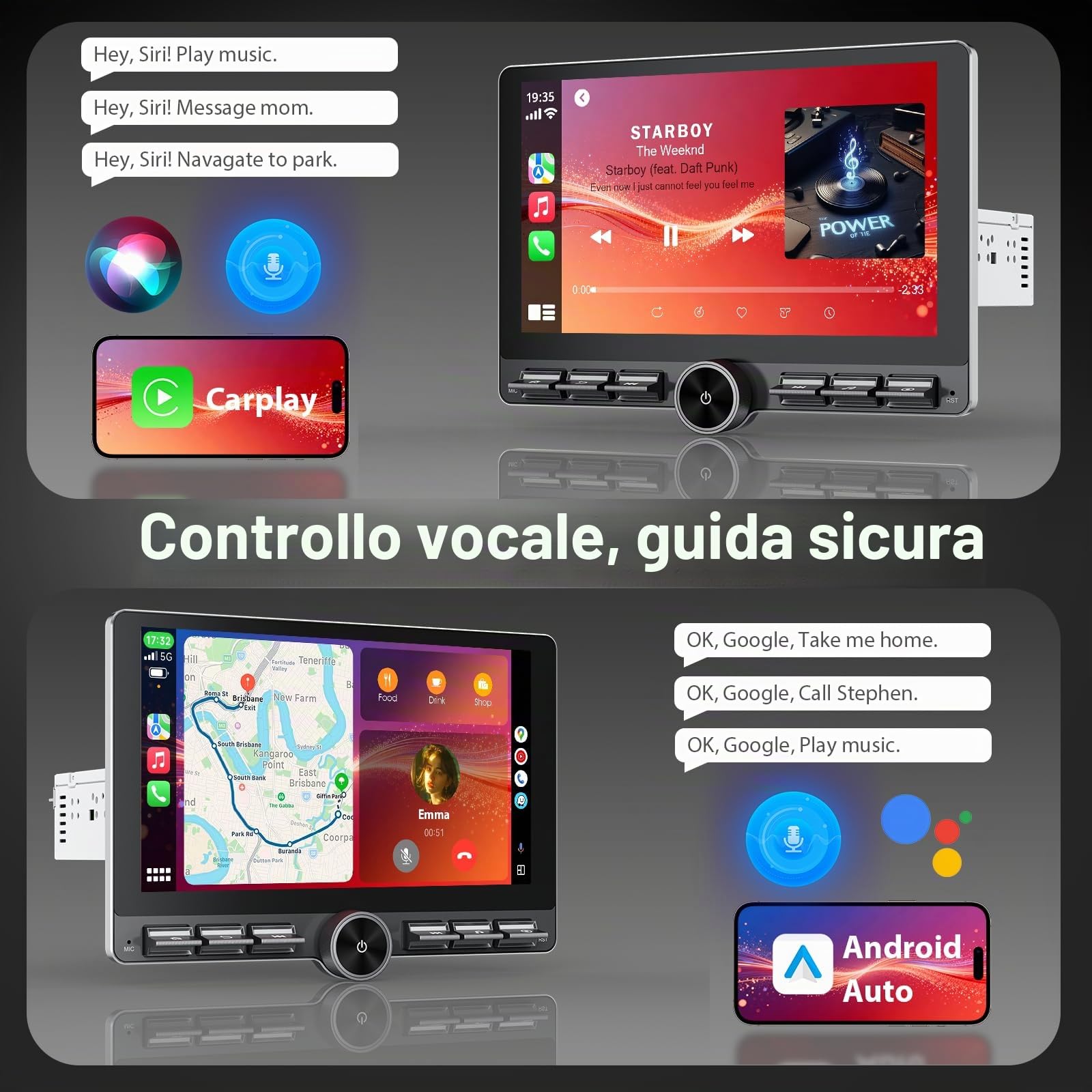 Haudio DAB Autoradio 1 DIN Bluetooth con CarPlay wireless & Android Auto,con schermo 10 pollici Touchscreen Lettore, FM/AM Radio,Telecamera di backup,Bluetooth 5.0,AUX