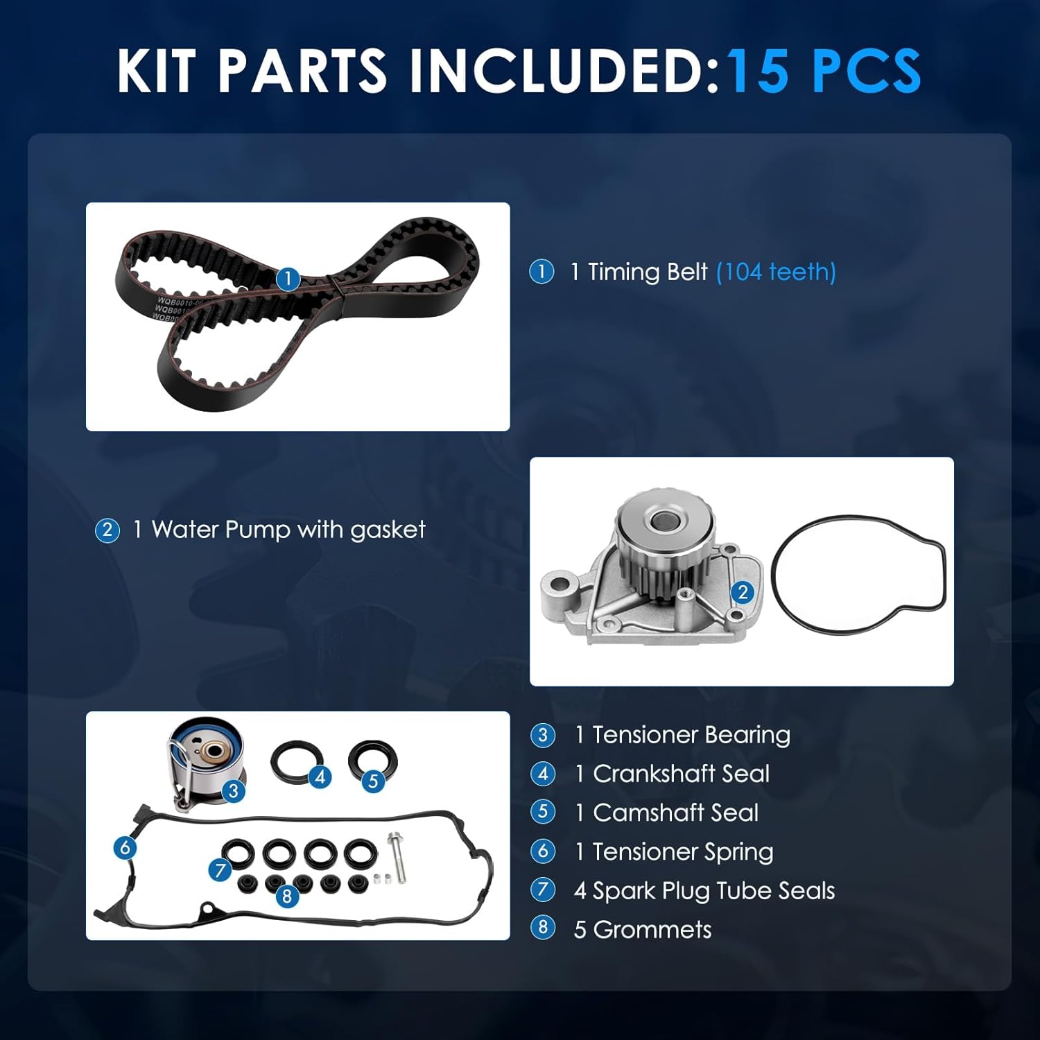 ECCPP Timing Belt Kit with Water Pump Compatible For 2001 2002 2003 2004 2005 For Honda Civic WPHO034 VCHO034 TB312K1 95312K1 TCK312