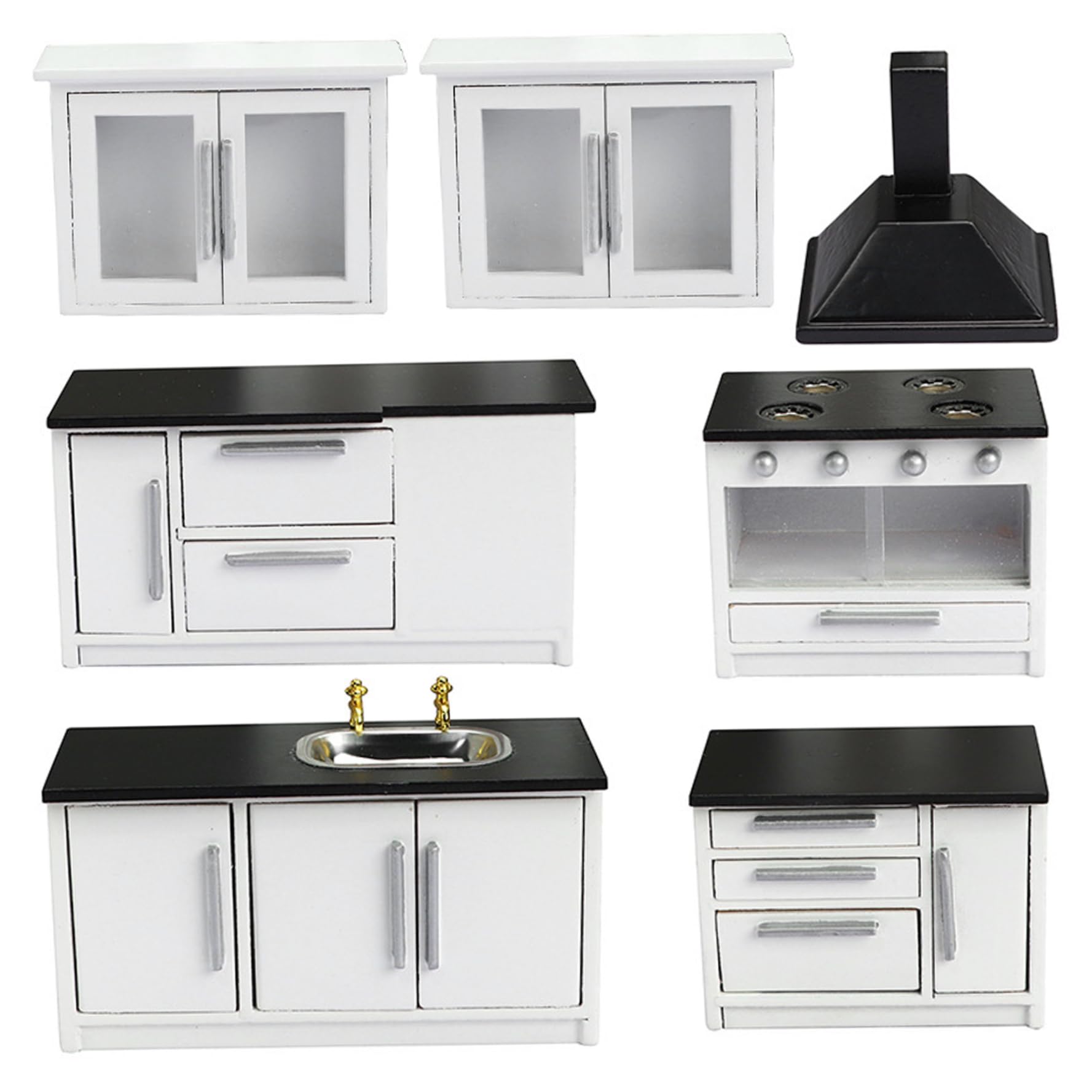 Set da cucina per casa delle bambole - 7 pezzi di mobili in miniatura in legno scala 1/12, accessori per casa delle bambole di simulazione