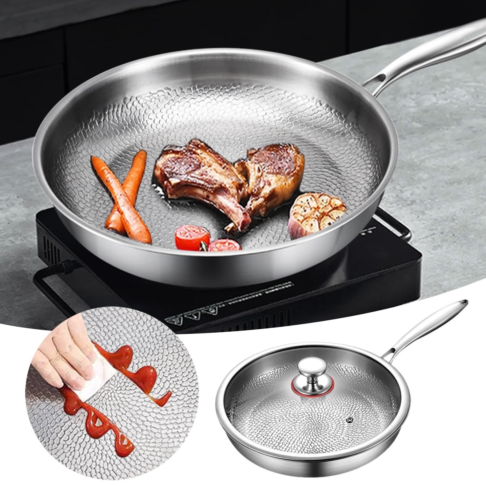 Pan Pro 2025 Durable Scratch - Padella antiaderente in titanio per cucinare (A, 48 cm)